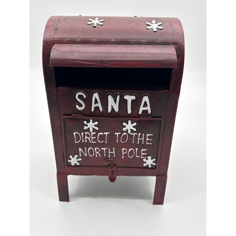 Rustic Red Metal Santa Mailbox North Pole Christmas Holiday Decor 15 Inch
